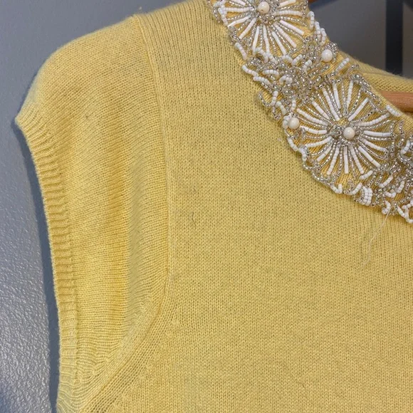 J Crew Yellow Sleeveless Top with Embellished Collar - Picture 4 of 8